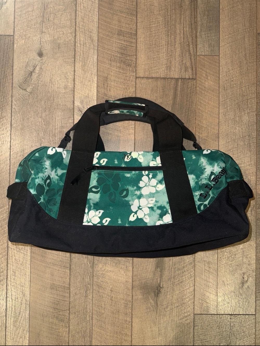 LL Bean Teal Hawaiian Hibiscus Duffle Bag